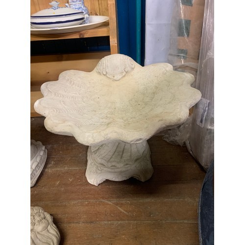 32 - large stone shell garden bird bath.
39cm tall