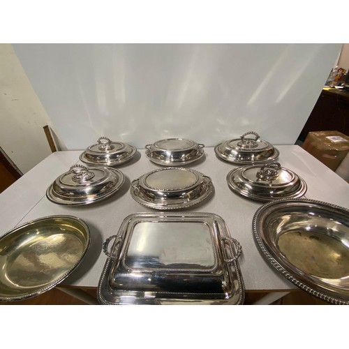 6 - Collection of silver plated lidded serving dishes.