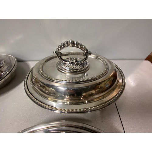 6 - Collection of silver plated lidded serving dishes.