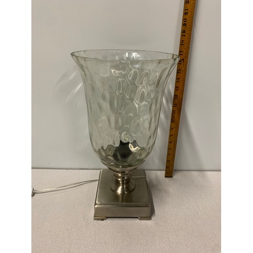 37 - Large, heavy glass vase table lamp on metal base.
Approx 17