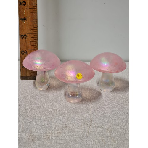 57 - 3 x John Ditchfield style Iridescent glass toadstool.
Approx 6cm Tall