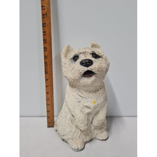 58 - Very heavy stone garden dog ornament.
34cm Tall