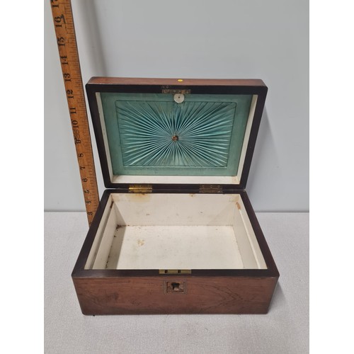 59 - Antique Victorian jewellery box with green silk interior to the top of box.