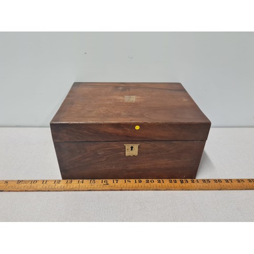 59 - Antique Victorian jewellery box with green silk interior to the top of box.