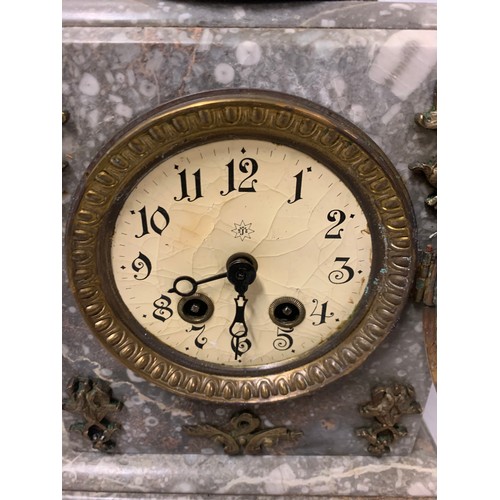 228 - Antique, Victorian slate and brass 3 piece clock and garniture set. Clock needs attention.
66cm tall