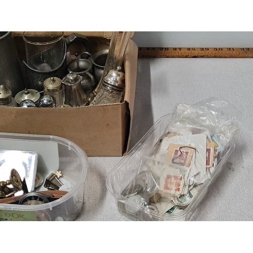 346 - Selection of collectables and plated ware, some glass ware with silver tops, coins, paperweight and ... 