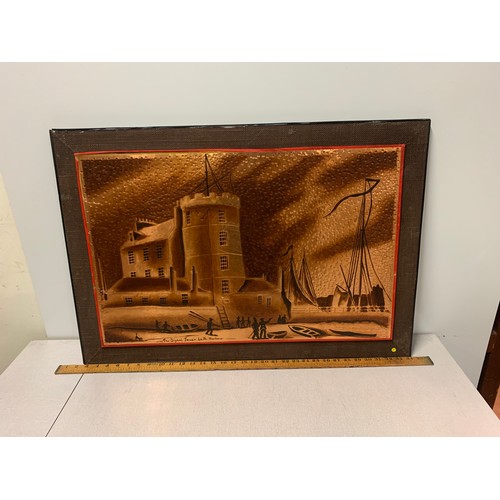 548 - Large copper wall hanging depicting The Signal Tower Leith Harbour.
81cm x 56cm