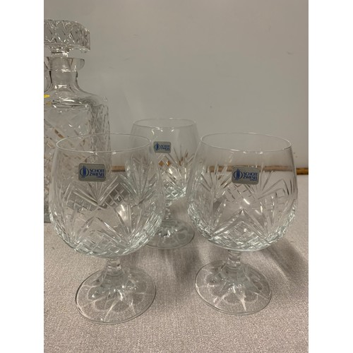 53 - Set of 6 German Schott Zwiesel brandy glasses along with crystal decanter.