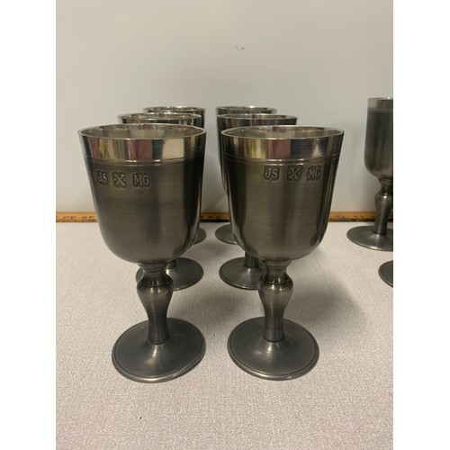 97 - Set of 12 vintage John Somers Pewter goblets made in Brazil. All goblets are signed JS for John Some... 