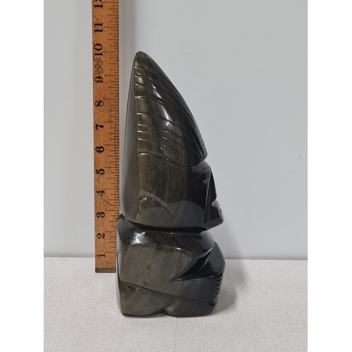 101 - Hand carved heavy black Obsidian Aztec/Mayan figure.
27cm Tall