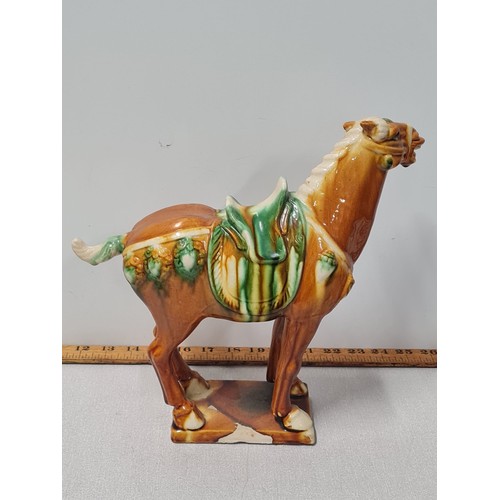 135 - large Chinese glazed pottery tang warrior horse ornament 28cm tall.