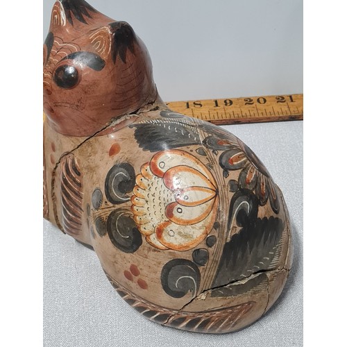 137 - Vintage Tonala Mexican folk art pottery animals. Signed to base by Artist (Cat has been damaged.)