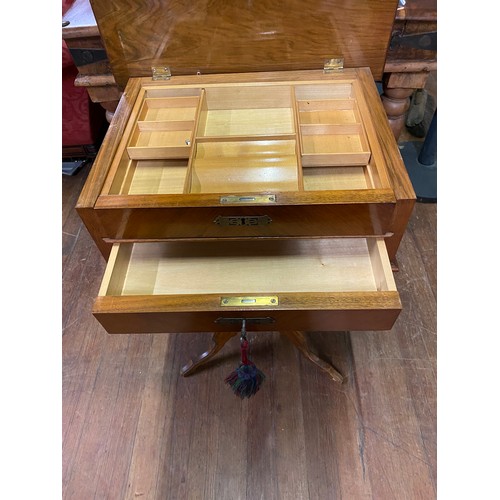 166 - French style Ladies writing desk on pedestal base and fitted interior. 78cm x 53cm x 43cm.