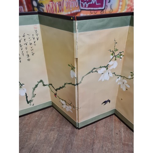 181 - Vintage hand painted Oriental screen depicting blossom tree branch with birds. (needs attention)
161... 