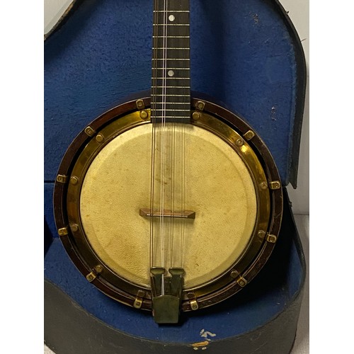 212 - British Made Bell-tone mandolin banjo with hard case circa 1920's.