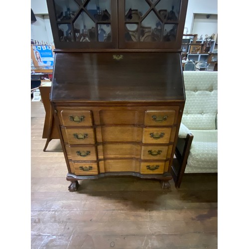 219 - Antique solid wood Bureau/bookcase with bevelled glass panels.
205cm h x 83cm l x 41cm d