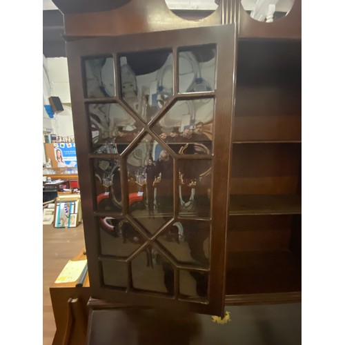 219 - Antique solid wood Bureau/bookcase with bevelled glass panels.
205cm h x 83cm l x 41cm d