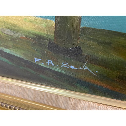 261 - Original boat scene oil painting in ornate gilt frame signed by artist F.A. Silva.
111cm x 80cm