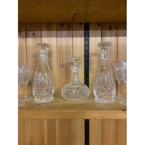 280 - Collection of Stuart crystal 2 include 3 decanters, 10 white wine glasses and 10 red wine glasses.