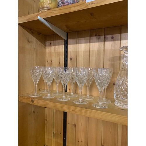 280 - Collection of Stuart crystal 2 include 3 decanters, 10 white wine glasses and 10 red wine glasses.