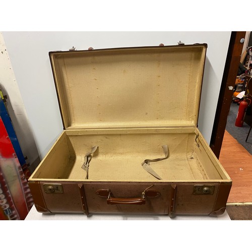 421 - vintage banded suitcase