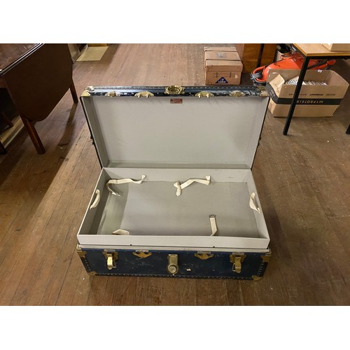 38 - Large vintage Victor Luggage travel trunk with insert and key.