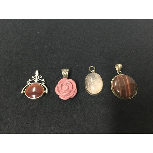 5 - 3 x large pendants with silver frames and silver pocket watch fob.