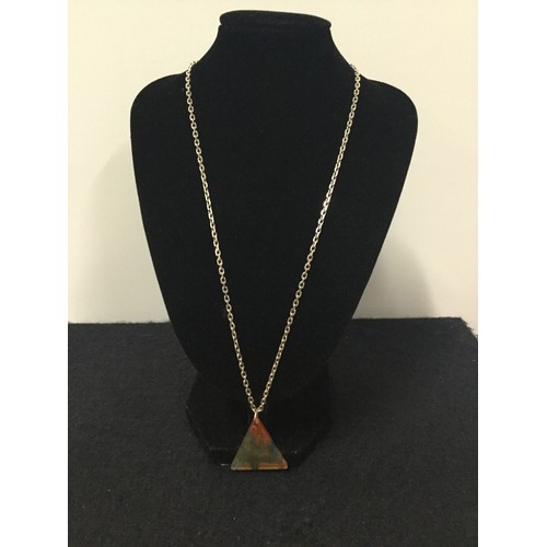 8 - Long silver chain with triangle pendant.