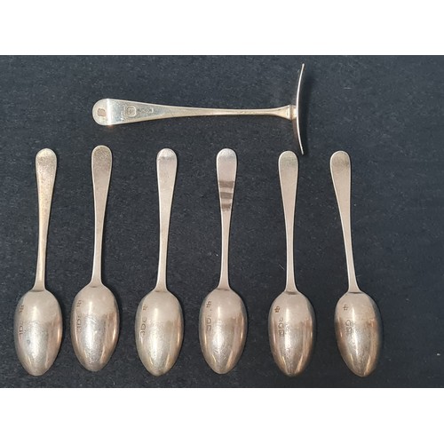 20 - Set of 6 hallmarked silver spoon along with silver food scraper.