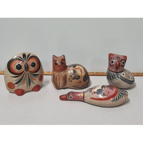 38 - Vintage Tonala Mexican folk art pottery animals. Signed to base by Artist (Cat has been damaged.)
Ta... 