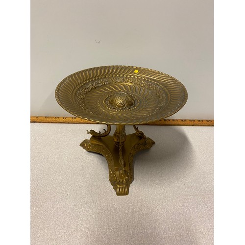 63 - Vintage 1950's eastern brass tazza on fish feet. 23cm x 18cm.