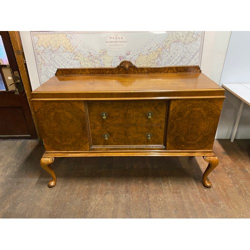 78 - Walnut style sideboard on Queen Anne Legs. 144cm x 97cm x 44cm.