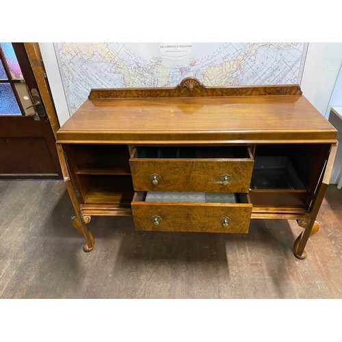 78 - Walnut style sideboard on Queen Anne Legs. 144cm x 97cm x 44cm.