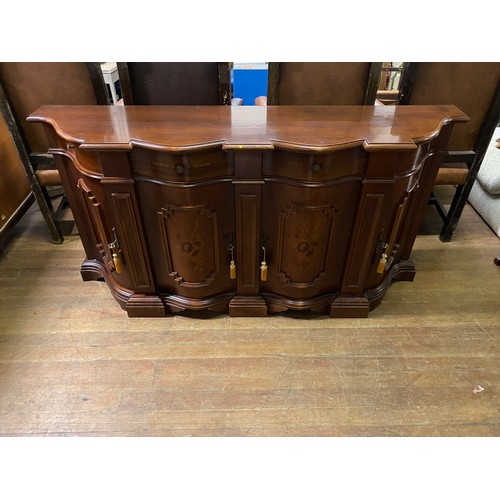 106 - Italian inlaid serpentine fronted sideboard. 172cm x 87cm x 41cm.