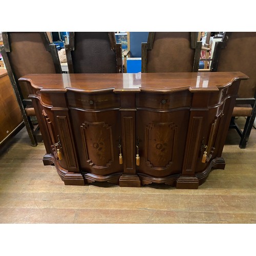 106 - Italian inlaid serpentine fronted sideboard. 172cm x 87cm x 41cm.