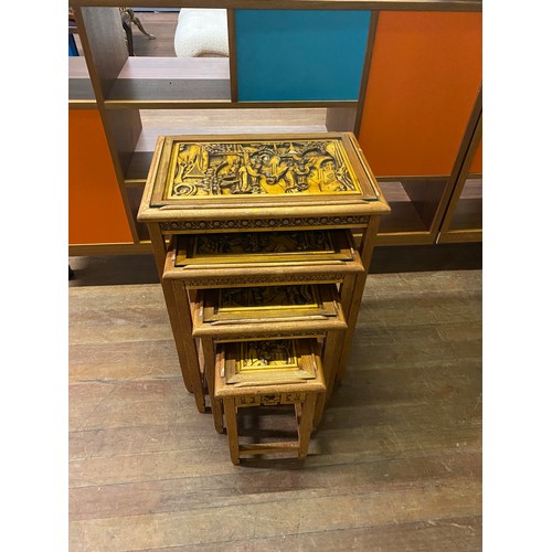 162 - Carved Oriental nest of 4 tables.
Tallest 36cm d x 51cm l x 67cm h