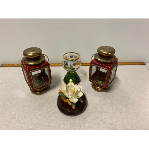 175 - Pair of vintage lanterns Magnolia ornament and German glass.