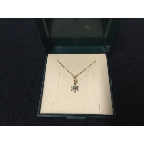 222 - 9ct gold chain and gem set pendant.