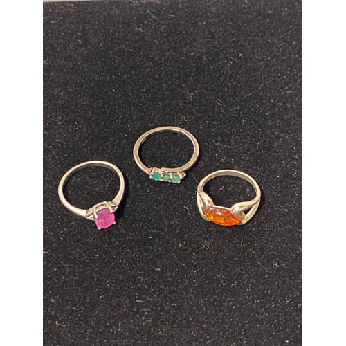 202 - 3 silver and gem set dress rings.