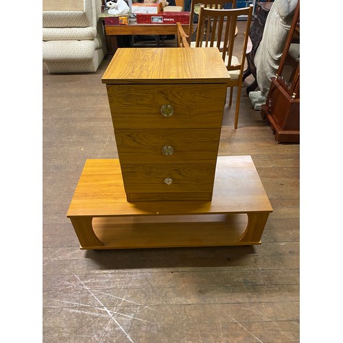 232 - Mid century bedside cabinet and low rise coffee table.