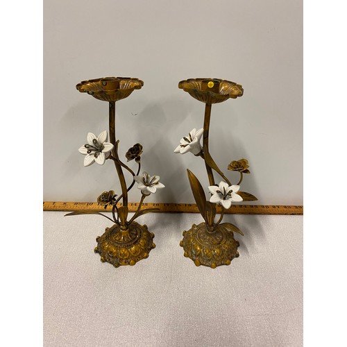 258 - Pair of vintage metal & ceramic candlesticks
31cm Tall