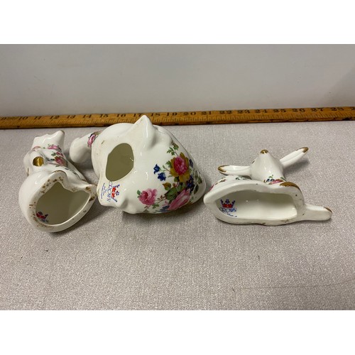 268 - 3 x Crown Staffordshire floral animals.
Tallest 13cm