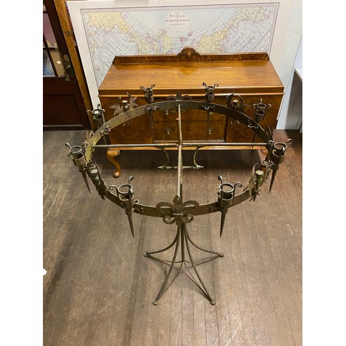 323 - Antique Scottish cast iron candle chandelier depicting thistles. Comes in two pieces base has been a... 