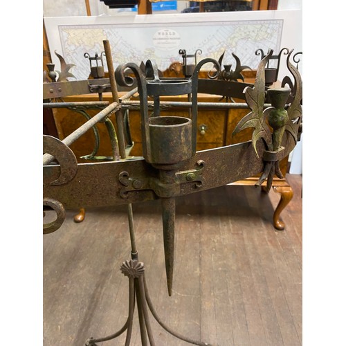 323 - Antique Scottish cast iron candle chandelier depicting thistles. Comes in two pieces base has been a... 