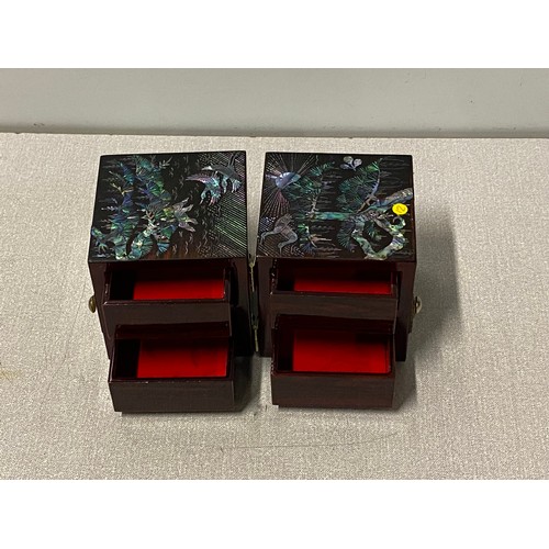 410 - Oriental Lacquered jewellery box inlaid with mother of pearl.
17cm l x 8cm D x 8cm h