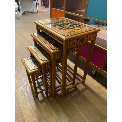 7 - Carved Oriental nest of 4 tables.
Tallest 36cm d x 51cm l x 67cm h