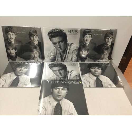 11 - 7 x new 2022 calendars - Elvis, The Beatles and Cliff Richard.