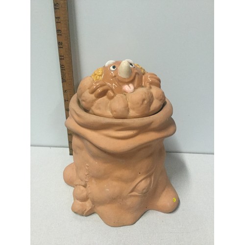 13 - Vintage lidded ceramic potato sack holder.