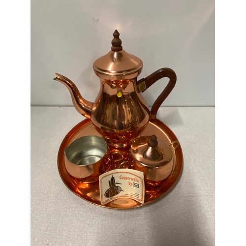 30 - Argy Copper ware tea set to include tray.