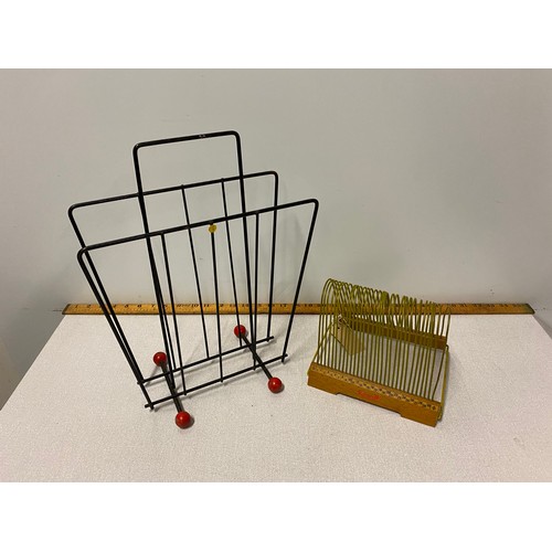 38 - 1950/60's vintage atomic style magazine rack along with Polydor record rack.